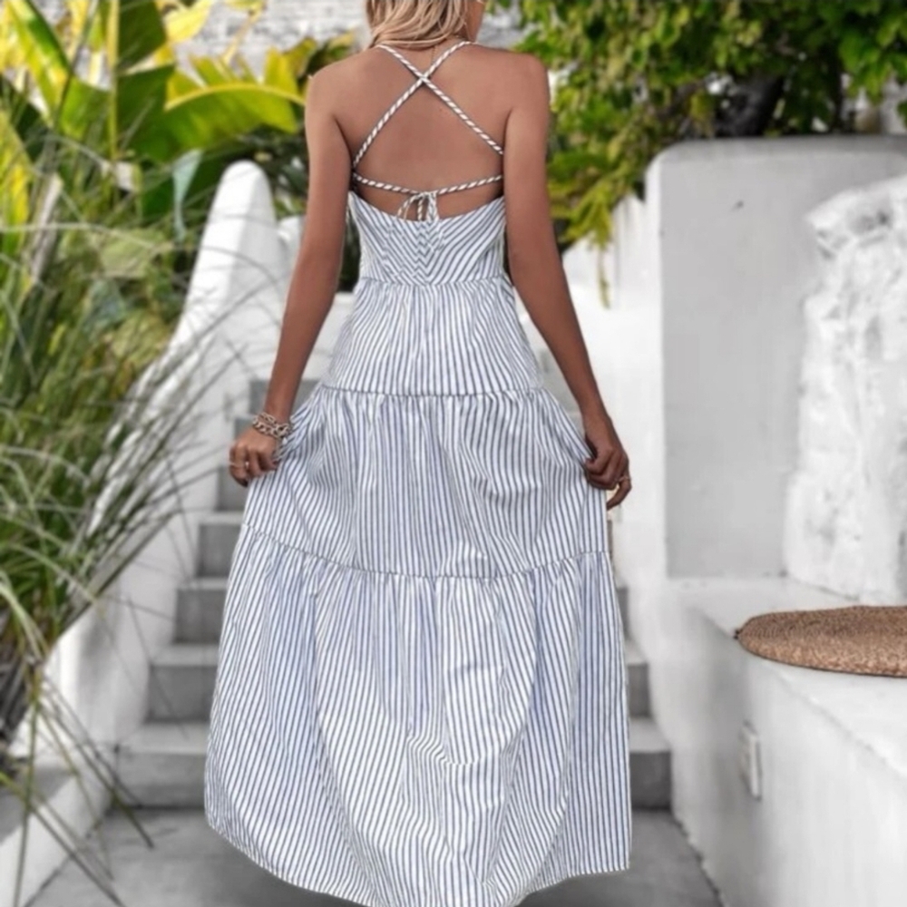 Striped Blue and White Summer Dress - Picture 2 of 5